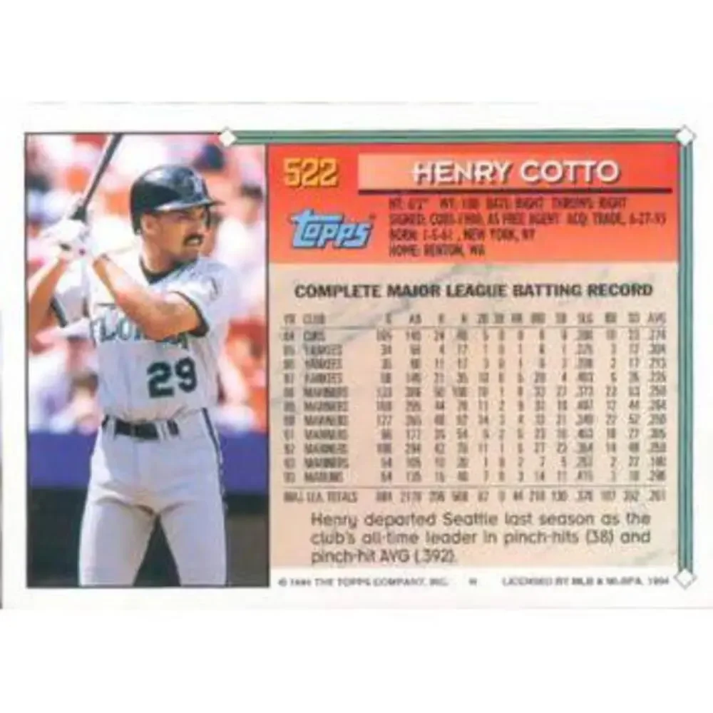 1994 Topps Henry Cotto # 522 Florida Marlins